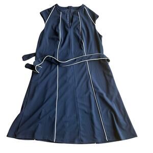 Maggy London Contrast Piped Belted Midi Dress Sz 16W